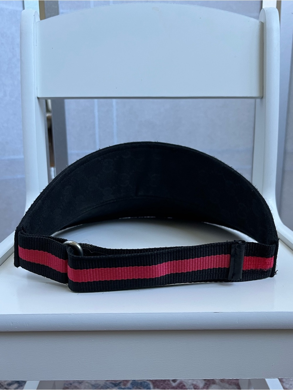 Gucci Black GG Monogram Visor Hat Red Green Stripe Adjustable - Picture 4 of 7